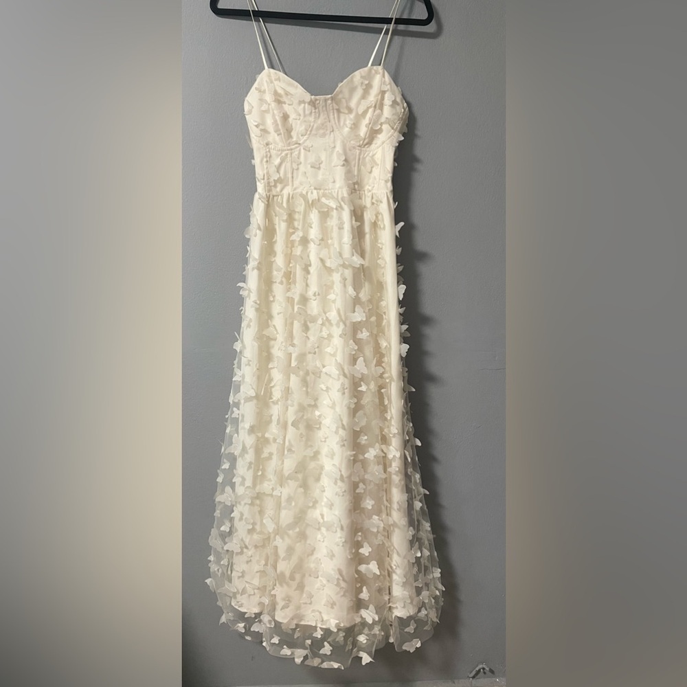 NWT Thirty/Thirty LA Butterfly Mesh Lace Up Midi Dress - Cream. Size Small - Picture 6 of 13